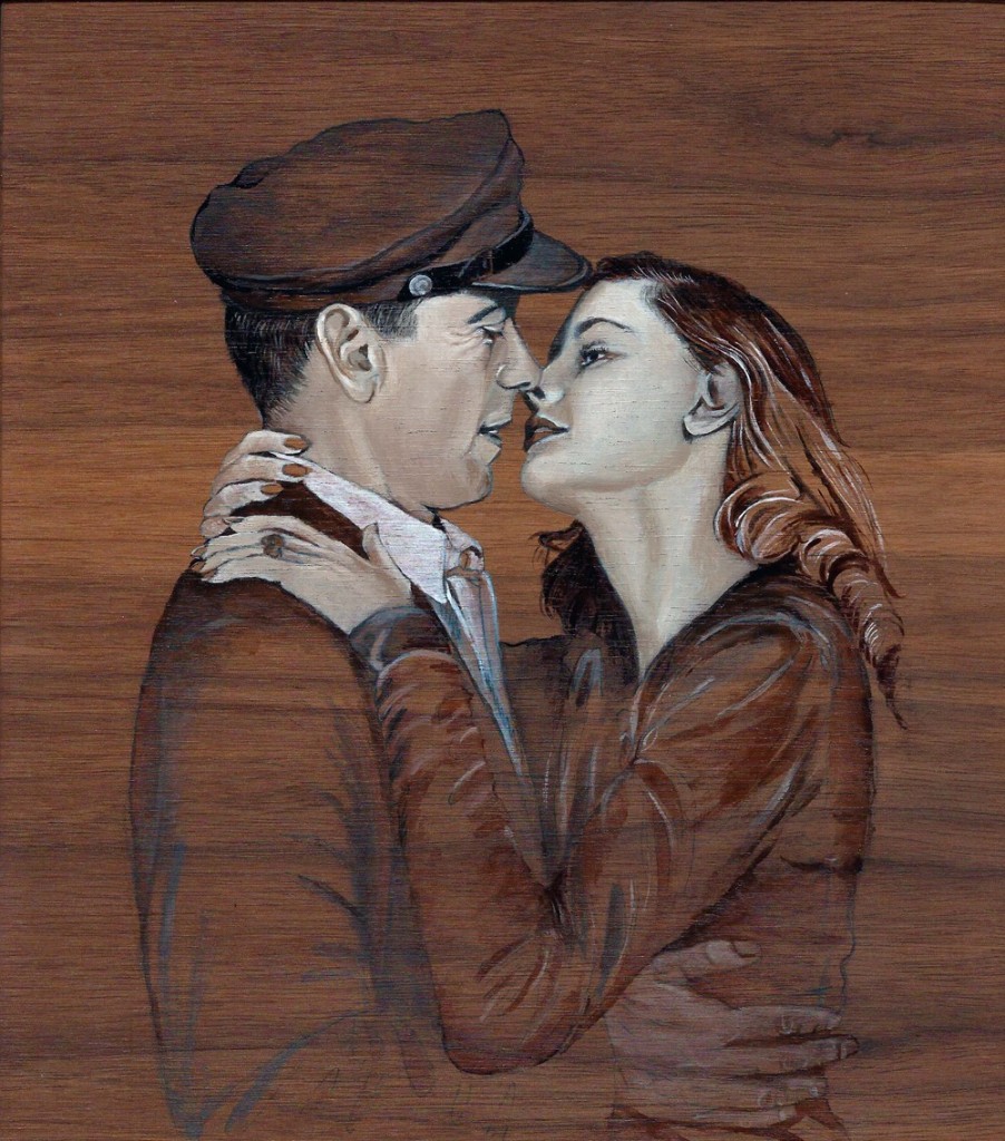 'Humphrey Bogart & Lauren Bacall' oil on wood